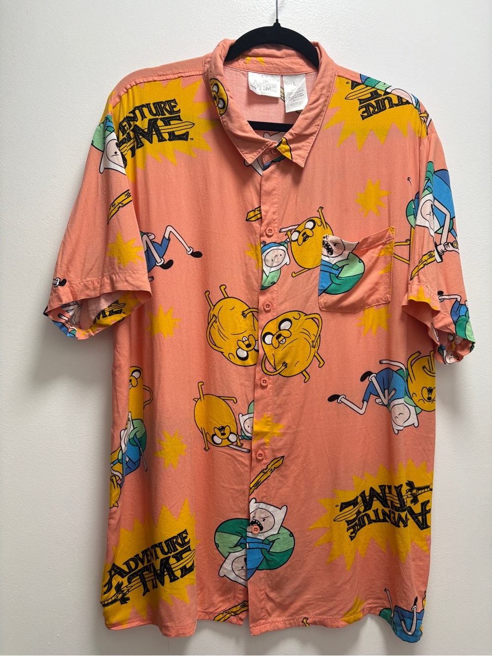 Adventure Time Peach Button-Down Shirt with Yellow & Blue Accents